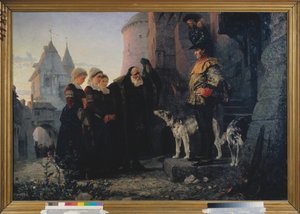 Le droit de la premiere nuit (droit de seigneur du seigneur) - Prawo pierwszej nocy - Obraz Vasilia Dmitrievicha Polenova (1844-1927), olej na płótnie autorstwa Vasilij Dmitrievich Polenov