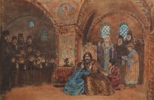 Scenografia do opery Borys Godunow M. Musorgskiego autorstwa Vasilij Dmitrievich Polenov