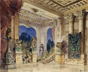 Scenografia do opery Szkarłatna Róża N. Krotkowa, 1884 autorstwa Vasilij Dmitrievich Polenov
