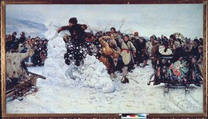 Forteca Burza Śniegu (popularna scena radowania się podczas prawosławnego tygodnia Wielkiego Postu, maslenitsa) - Obraz Wasilija Iwanowicza Surikowa (Wasilij Surikow lub Wasilij Surikow) (1848-1916), olej na płótnie