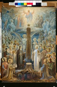 „Chwała Cerkwi Prawosławnej Gruzji”: ilustracja legendy „żywej kolumny”” - Praca Wasilija Andriejewicza Barwitowa (1840-1886), koniec lat 70. XIX wieku - początek lat 80. XIX wieku - Chwała Gruzińskiego Kościoła Prawosławnego - Akwarela i biały autorstwa Vasily Andreyevich Barvitov