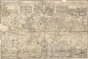 Mapa świata z podwójną półkulą, 1707 autorstwa Vasily Anufrievich Kiprianov