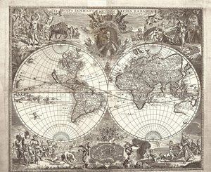 Podwójna mapa półkuli świata, 1713 autorstwa Vasily Anufrievich Kiprianov