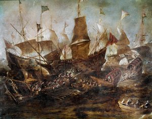 Bitwa floty weneckiej i tureckiej Obraz szkoły weneckiej. XVII wiek. Stambuł, Muzeum Marynarki Wojennej autorstwa Venetian School