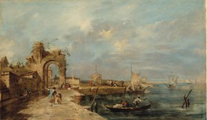 Caprice, ze zrujnowanym łukiem i portem morskim autorstwa Venetian School
