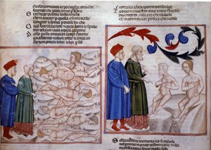 Dante i Wergiliusz w rozmowie z Grifolino z Arezzo i Capocchio ze Sieny. XIV wiek (miniatura) autorstwa Venetian School