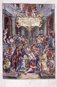 Flamandzki anatom i lekarz, Andreas Vesalius, udzielający lekcji w szkole medycznej w Brukseli, 1543