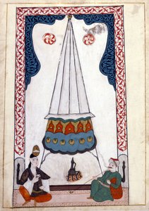 Widok wnętrza rezydencji w Turcji w okresie Imperium Osmańskiego. Miniatura z „Miejsc pamięci tureckich” (kodeks Cicogna 1971 „Memorie Turchesche”) Akwarela z XVII-wiecznej szkoły weneckiej. autorstwa Venetian School