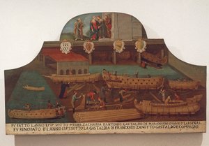 Szyld Cechu Stolarki Okrętowej w Arsenale w Wenecji autorstwa Venetian School
