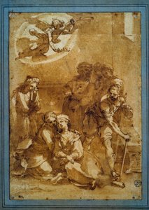 Śmierć św. Cecylii Rysunek przygotowawczy brązowym tuszem do Santa Cecilia (Piza) autorstwa Ventura di Arcangelo Salimbeni dit Bevilacqua (1568-1613) Ndz. 0,25 x 0,17 m. Paryż, Luwr