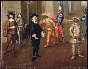 Komedianci włoscy i francuscy grający w farsach, 1670 (detal) (zob. też 155316) autorstwa Verio