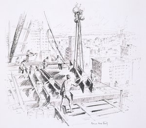 Ruchome belki na 25. piętrze Empire State Building, opublikowane przez Williama Edwina Rudge