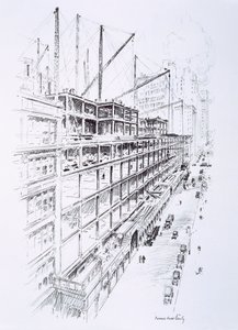 Widok dźwigów na 8. piętrze Empire State Building, maj 1930 r., opublikowany przez Williama Edwina Rudge