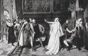 Maria de Molina odpierająca szlachtę (litografia) autorstwa Vicente Borras Abella