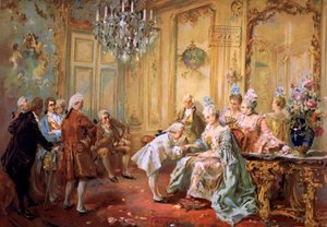 Mozart i pani de Pompadour, ok. 1900 (chromo) autorstwa Vicente de (after) Paredes
