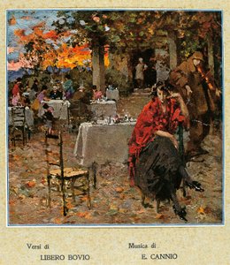 Restauracja na świeżym powietrzu, ilustracja do zbioru pieśni neapolitańskich. Włochy, XX w. (ilustracja)