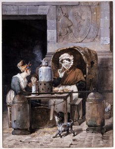 Sprzedawca kawiarni na ulicy - Adam, v.1850 autorstwa Victor Adam