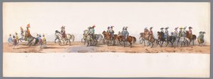 Procesja historyczna w stulecie Uniwersytetu Nauk Stosowanych w Utrechcie, 1836 (tablica 8) Podejście wojsk holenderskich do Ostendy, 3 lipca 1600, dzień po zwycięstwie pod Nieuwpoort; zgodnie z kostiumową reprezentacją podaną przez H H Student autorstwa Victor Adam