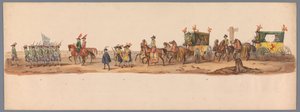 Procesja historyczna w stulecie Uniwersytetu Nauk Stosowanych w Utrechcie, 1836 (tablica 6) Podejście wojsk holenderskich do Ostendy, 3 lipca 1600, dzień po zwycięstwie pod Nieuwpoort; zgodnie z kostiumową reprezentacją podaną przez H H Student autorstwa Victor Adam
