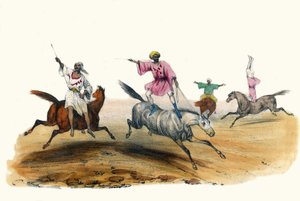 La voltige, par des Beduins. w „Albumie Grotesque, Choices of Types Remarkable”, ilustracje Victor Adam, Paryż, ok. 1850 r. autorstwa Victor Adam