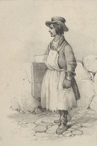 Mężczyzna w fartuchu i kapeluszu, połowa XIX wieku.