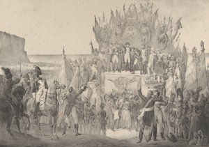 Święto Wojskowe w Boulogne z Napoleonem rozprowadzającym gwiazdy Legionu Ho..., XIX wiek. autorstwa Victor Adam
