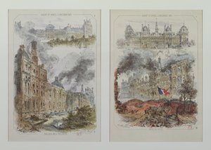Widoki na Pałac Tuileries i Hotel de Ville przed i po pożarach w 1871 r. autorstwa Victor Coindre