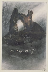 Ruiny w Groz-Nez, Jersey lub The Arch (ołówek, atrament indyjski i sepia na papierze) autorstwa Victor Hugo