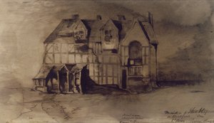 Dom Williama Szekspira (1564-1616) w Stratford-upon-Avon (pióro i atrament i pranie na papierze)