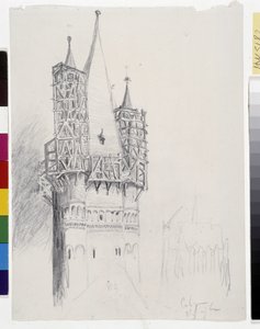 Dzwonnica w Kolonii (tusz na papierze) autorstwa Victor Hugo