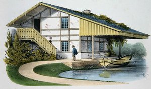 Chata szklarza, ilustracja z „Habitations Champetres” wydanej w Paryżu, ok. 1895 (chromolitho)