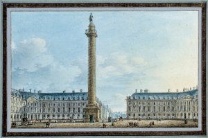 Widok kolumny dzwonowej znajdującej się na Placu Vendome w Paryżu Akwarela autorstwa Victora Jean Nicolle (1754-1828) Około 1810 r. nd. 0,67x0,12 m Malmaison, musee du chateau