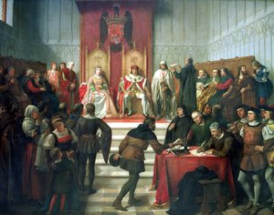 Władcy katoliccy wymierzający sprawiedliwość autorstwa Victor Manzano y Mejorada