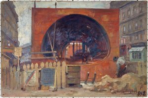 Les travaux du métropolitain place Saint-Michel en 1906, w 11-1906 (olej)