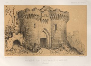 Malownicza architektura lub zabytki XV wieku. I XVI. Wieki: Chateaux Francji XV i XVI wieku: Pl.6, Stara Brama Chateau De Malmort (Correze) autorstwa Victor Petit