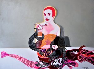Surrealistyczna scena z kobietą na plaży autorstwa Victor Tkachenko