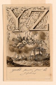 Projekt dla liter Y i Z podkładu: Yacht/ Zéphir (jachty kierowane przez Zefiry) autorstwa Victor Vincent Adam