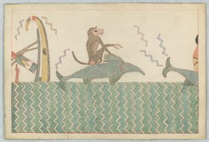 Małpa i delfin, ilustracja do bajek Ezopa