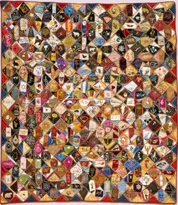 Crazy Quilt (jedwab, bawełna, wełna, len, na sztuki, haftowane) autorstwa Victoriene Parsons Mitchell