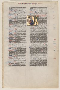 Karta z inicjałem z Biblii łacińskiej: Inicjał M: Św. Paweł z mieczem i księgą autorstwa Vienna Moralized Bible Workshop
