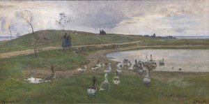 Gęsi nad jeziorem. Na trudną pogodę. Przeciągnij ucho autorstwa Viggo Johansen