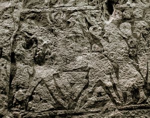 Zmarli na koniu Odyna, fragment kamienia nagrobnego wikingów, VII-VIII wne autorstwa Viking