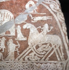 Wotan (Odin), na swoim ośmionożnym koniu Sleipnir - Runy Wikingów z wyspy Gotlandia (Szwecja)