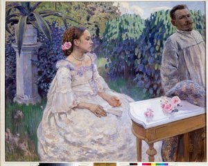 „Autoportret z siostrą” (Autoportret z siostrą) Obraz Wiktora (Victor) Elpidiforovicha Borisov-Musatov (Borisov Musatov) (1870-1905) 1898 Państwowe Muzeum Rosyjskie, Sankt Petersburg autorstwa Viktor Elpidiforovich Borisov Musatov
