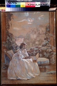 ""Romans"" Młoda dama grająca na ksylofonie. Akwarela Wiktora (Victora) Elpidiforovicha Borisov Musatov (Borisov-Musatov) (1870-1905) Około 1900 Regionalne Muzeum Sztuki, Archangielsk
