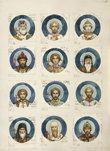 Medaliony z rosyjskimi świętymi Studium do fresków w katedrze św. Włodzimierza w Kijowie, 1884-1889 autorstwa Viktor Mikhaylovich Vasnetsov