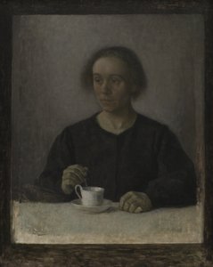Ida Hammershøi, żona artysty, z filiżanką herbaty autorstwa Vilhelm Hammershøi