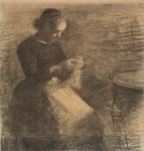 Portret Idy Hammershøi z robótkami autorstwa Vilhelm Hammershøi