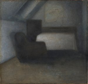 Pokój na poddaszu ze stołem i krzesłem autorstwa Vilhelm Hammershøi