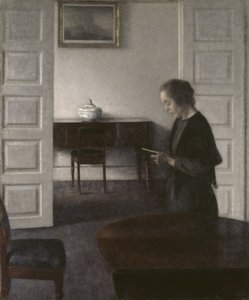 Wnętrze z czytającą damą, ok. 1900 (olej na płótnie) autorstwa Vilhelm Hammershoi